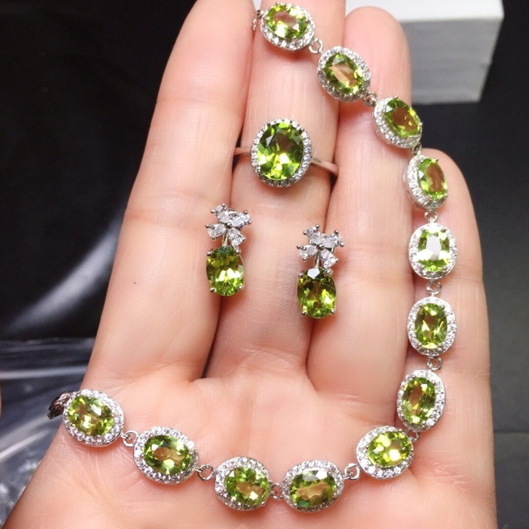 Natural Peridot Jewelry Set / Natural Peridot Ring Earrings