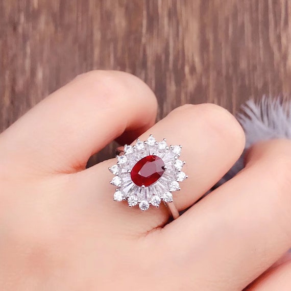 Natural Ruby and Diamond Ring 14k White Gold Ring – MEMORIA