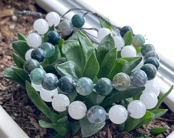 Moss Agate Mini Mala Bracelet - Adjustable Bracelet - Meditation Beads - Yoga Beads