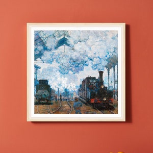 Train Station Art Print | Monet Impressionism | Square Wall Decor | Choo choo! | The Gare Saint-Lazare: Arrival of a Train, 1877