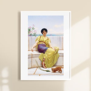 Goddess + Cat Art Print | Feminine Oil Painting | John William Godward | Female Fashion