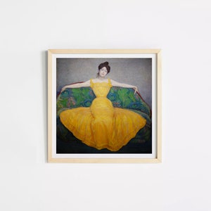 Lady In Yellow Dress Art Print | Beautiful Vintage Painting Artwork | Square Wall Decor | Feminine, Boho Poster | Max Kurzweil, 1899