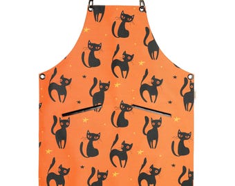 Black Cat Halloween Apron – Spooky and Fun Kitchen Apron for Halloween, Customizable Black Cat Design Apron for Cooking and Parties