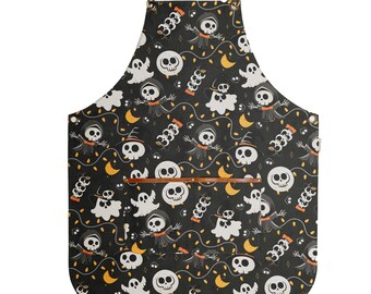 Ghost and Skull Halloween Apron – Fun and Spooky Apron for Cooking, Parties, and Crafts, Customizable Halloween Design