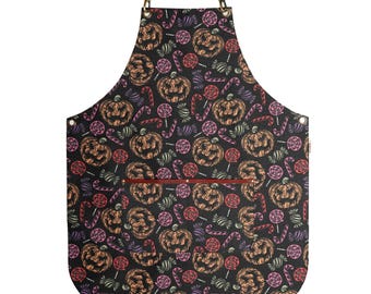 Colorful Pumpkin and Candy Halloween Apron – Fun and Festive Apron for Cooking, Baking, and Parties, Customizable Kitchen Apron