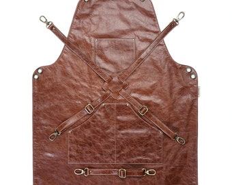 Personalized Apron, Leather Apron For Men, Apron With Pockets,  Blacksmith Apron, Crossback Apron