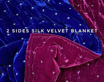 100% Mulberry Silk VELVET Hand Stitched Quilt Blanket - luxury bedroom - silk velvet blanket custom blanket