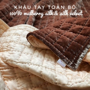 100% Mulberry Silk VELVET  Hand Stitched Quilt Bedding set Silk Blanket Throw Pillowcases - luxury bedroom - Mulberry silk blanket