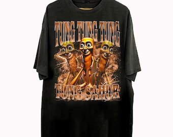 Vintage 90er Jahre Bootleg Style Tung Tung Tung Sahur T-Shirt, Italienische Brainrot Tier Geschenke für Mann und Frau Unisex T-Shirt