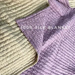 100% Mulberry Silk Hand Stitched quilt- luxury bedroom - custom quilt- LILAC silk blanket - quilt silk throw - natural silk throw