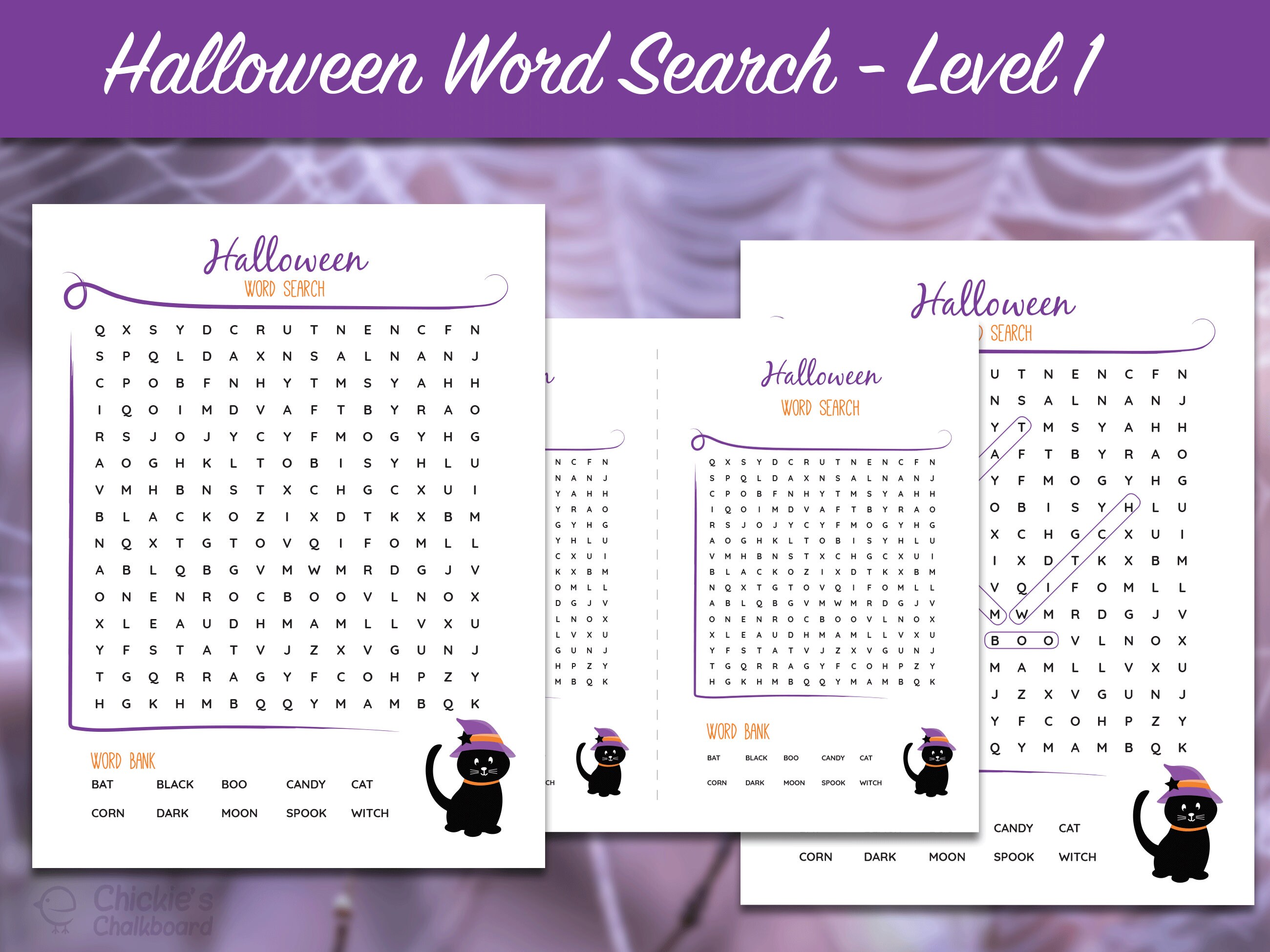 halloween word search level 1 printable games halloween etsy