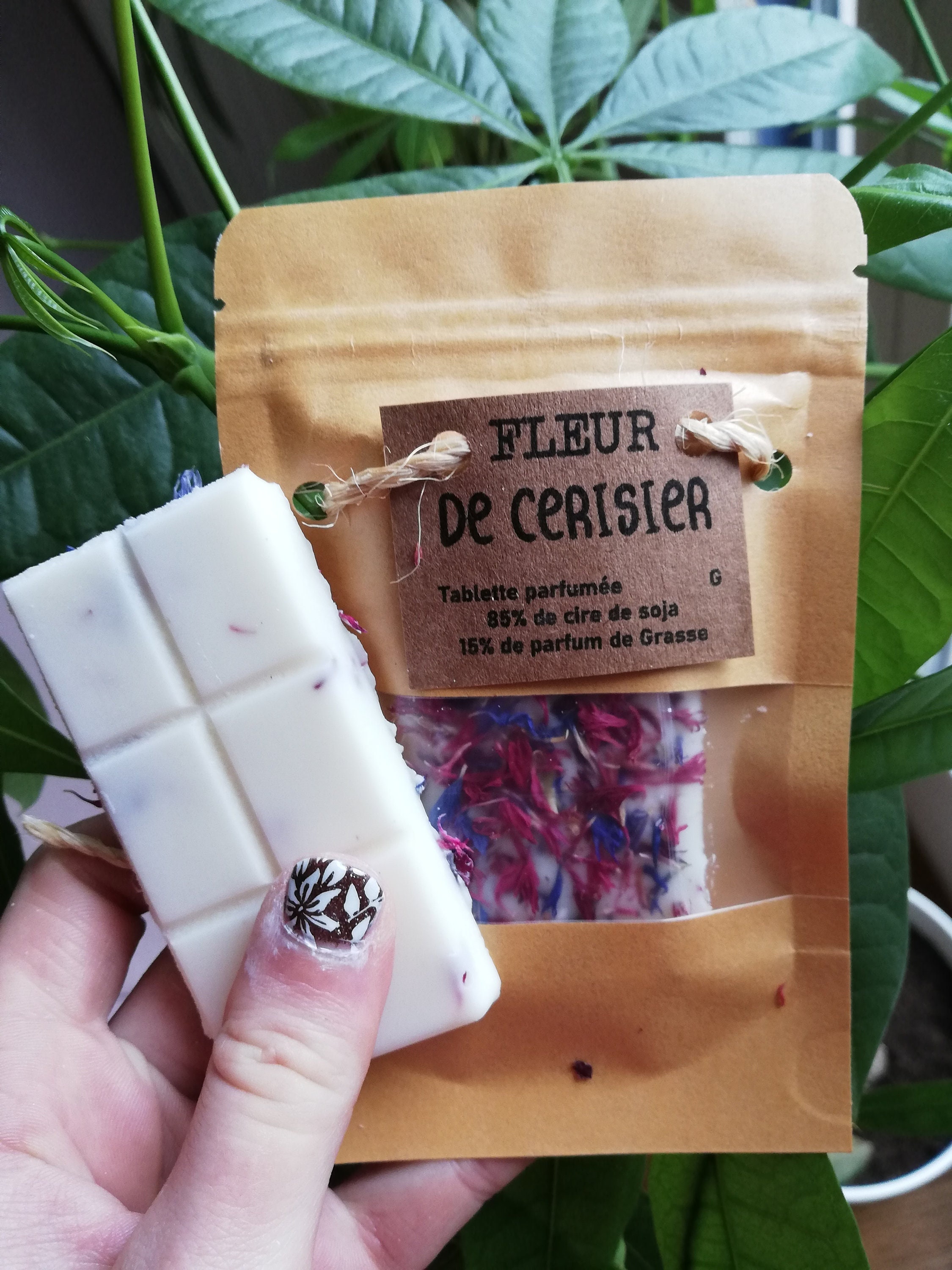 Fleur de Cerisier Tablette Fondant Parfumé, Cire Soja, Parfum Grasse et Fleurs Séchées