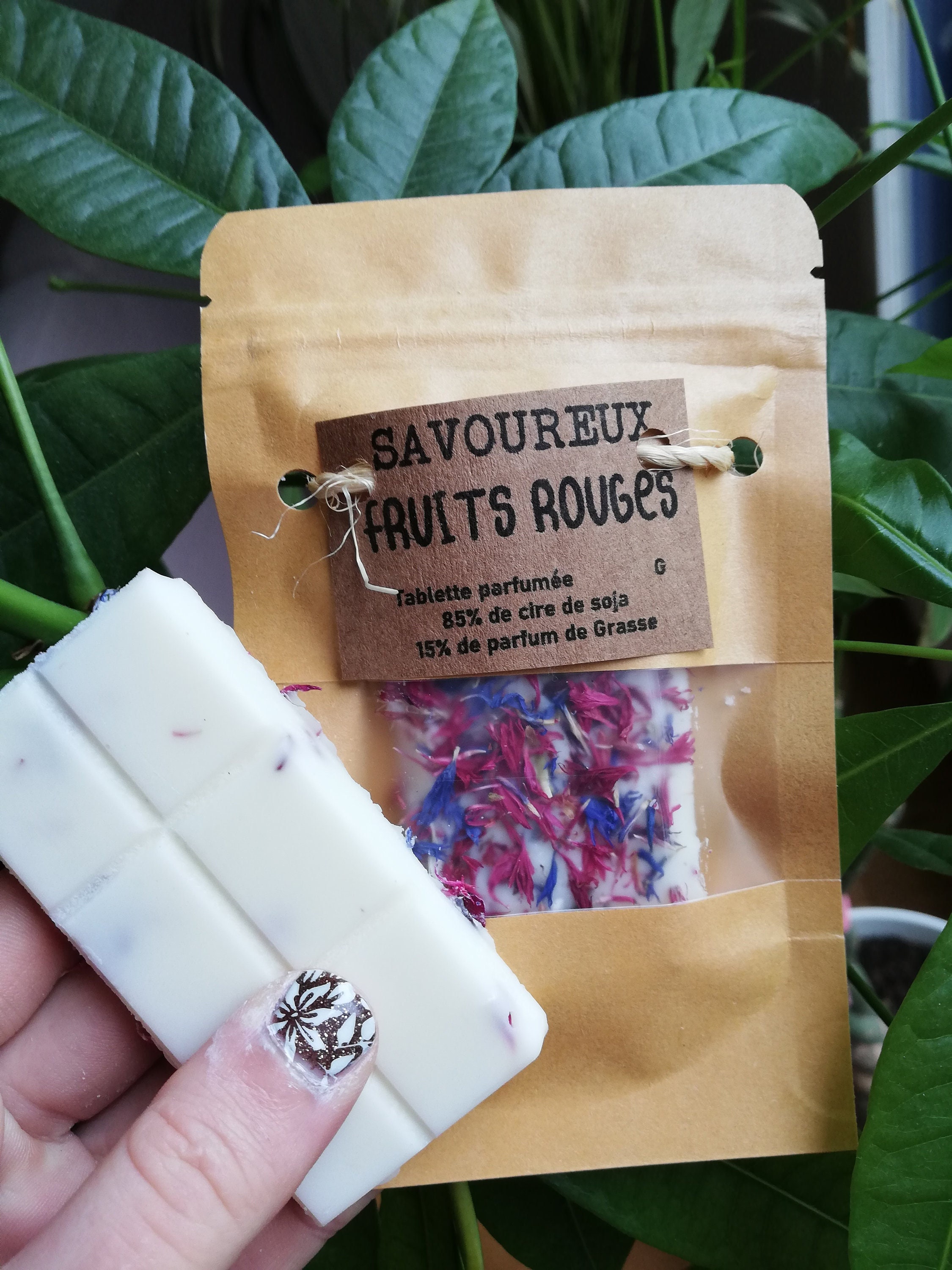 Fruits Rouges Tablette de Fondant Parfumé, Cire Soja, Parfum Grasse et Fleurs Séchées