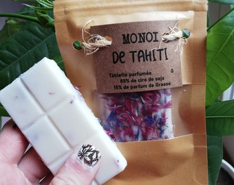 Monoi  Tablette de fondant parfumé, Cire de Soja, Parfum de Grasse et fleurs séchées