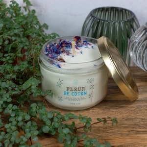 Cotton Flower Candle - Soy Wax, Grasse Scent, Untreated Wick, Dried Flowers, 80, 200g, 375g
