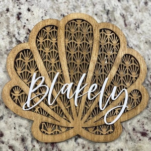 Rattan Nursery Wood Sign | Seashell Name Sign | Baby Girl Nursery Decor | Children&#39;s Bedroom Decor | Kid Room Wall Decor | Nursery Gift