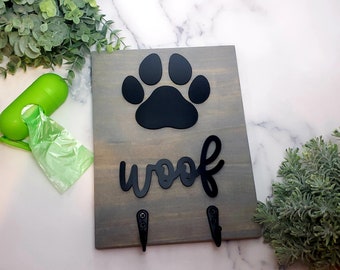 Custom Dog Leash Holder | Dog Lover Gift | Dog Sign | Personalized Dog Paw Leash Holder |  Wooden Leash Holder | Custom Pet | Leash Hanger