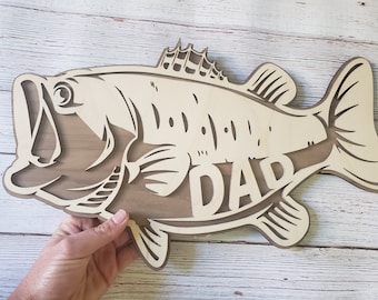 Bass Father's Day Sign | Dad Fishing Sign | Dad Gift | Father's Day Gift | Gift For Him | Personalized Dad Gift | Mancave Decor | Garage