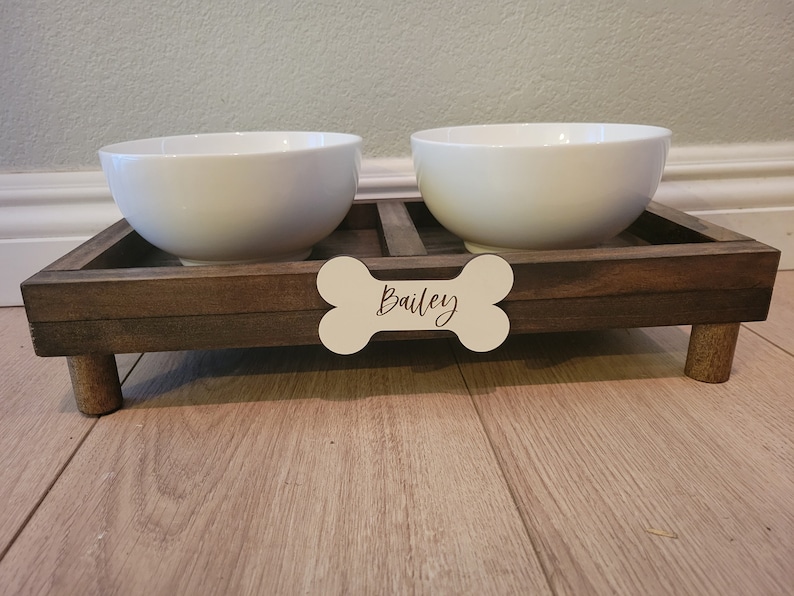 Custom Dog Bowl Feeding Stand Personalized Breed Dog Feeder Dog Bowl Wooden Dog Bowl Stand Custom Pet Food Tray Dog Lover image 1