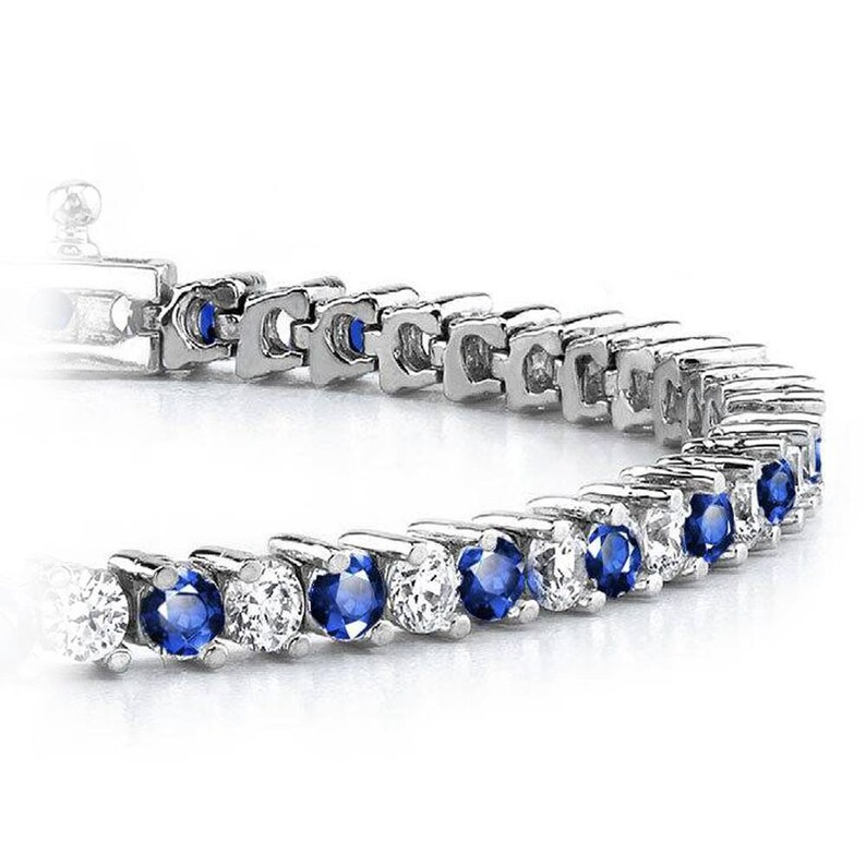 Moissanite Award-winning store Diamond Sapphire Illusion Bracelet Sterling trust In 925