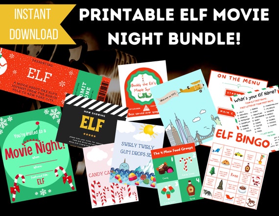 Elf Movie Night PRINTABLE Bundle Instant Download  17 Pages