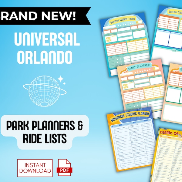 2024 Universal Orlando Park Planner & List of Rides - Theme Park Printable -  Instant Download Printable PDF