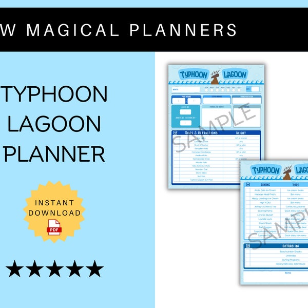 2023 WDW Typhoon Water Park Planner with Rides, Dining, and More! Orlando Theme Park Printable -  Instant Download PDF