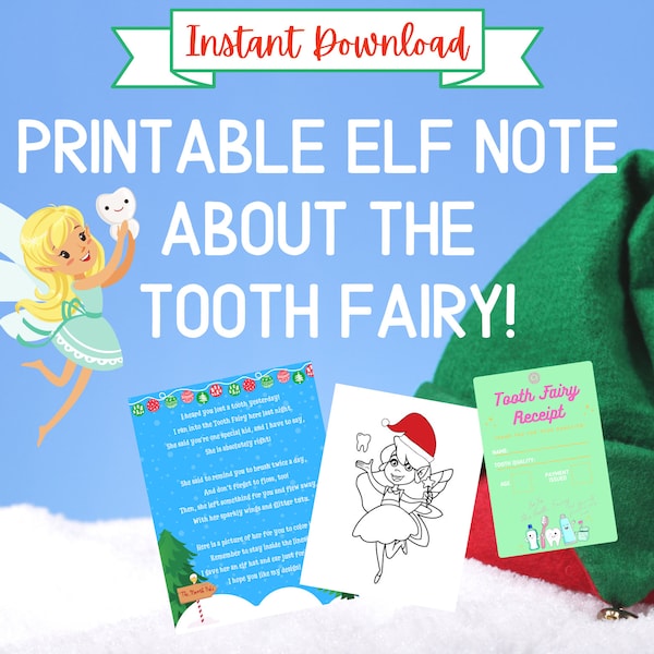 Elf & Tooth Fairy Bundle! INSTANT DOWNLOAD - Letter from your Elf + Tooth Fairy Coloring Activity - Lost a Tooth Elf Activity