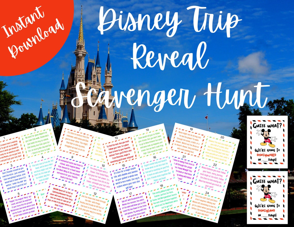 Disney Trip Reveal Scavenger / Treasure Hunt 24 Clues Etsy UK