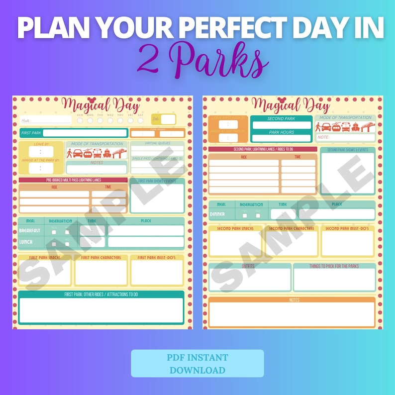 Planner Hopper WDW Park Hopper Planner 2026: Lightning Lane Itinerary (printable PDF ...