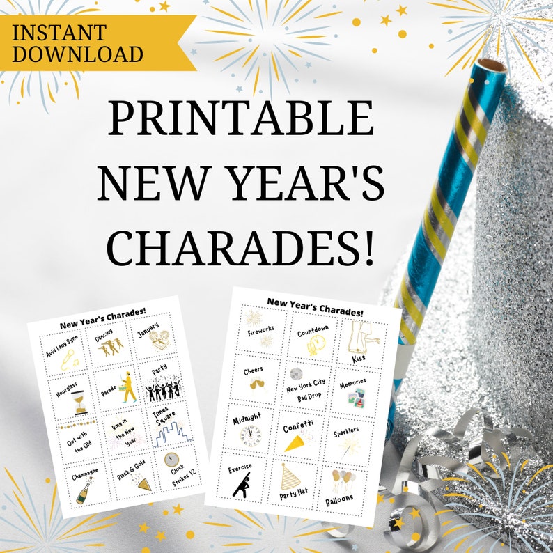 New Year's Charades Printable New Year's Eve Fun | Etsy