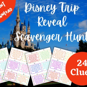 Magical Theme Park Trip Reveal Scavenger / Treasure Hunt ! 24 INDOOR Clues + Surprise Signs - Rhyming, Themed Clues - Instant Download PDF
