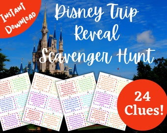 Disney Trip Reveal Scavenger Hunt – 24 Rhyming Clues (PDF Download)