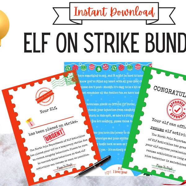 Elf on Strike Printable Bundle! INSTANT DOWNLOAD - Letter from your Elf + Officials Letters from the North Pole - Naughty to Nice Activity