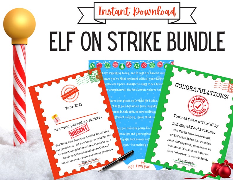 Elf on Strike Printable Bundle INSTANT DOWNLOAD Letter from Etsy France