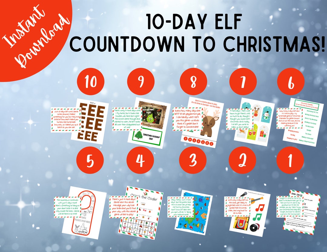 ELF Countdown to Christmas Printable INSTANT DOWNLOAD 10 Days Kids