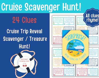 Cruise Trip Reveal Scavenger Hunt: 24 Rhyming Clues (Instant Download PDF)