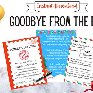 Paquete de cartas de despedida de elfo. DESCARGA INMEDIATA: imprimibles de elfos navideños: carta de despedida de elfo + aprobación del Polo Norte + nota de Papá Noel