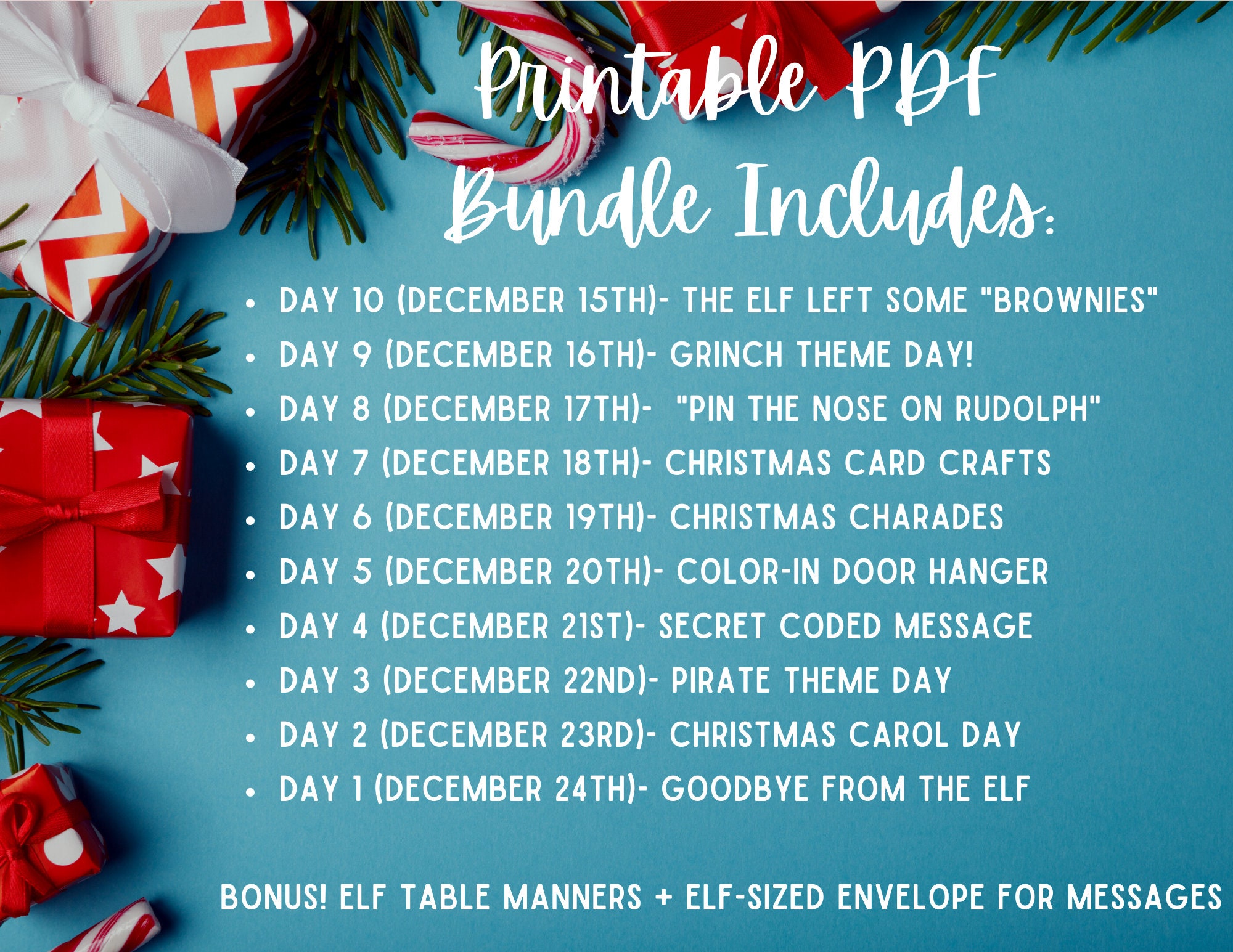 ELF Countdown to Christmas Printable INSTANT DOWNLOAD 10 Etsy