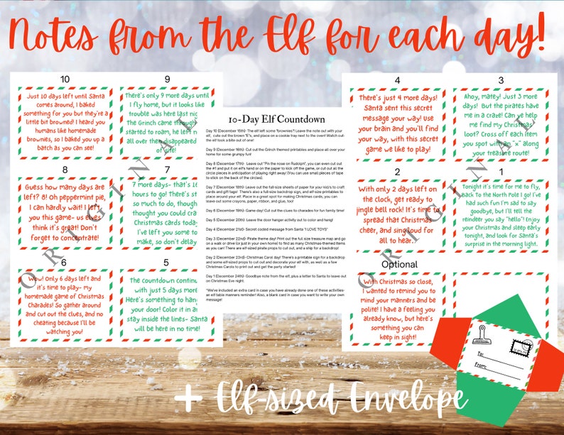 ELF Countdown to Christmas Printable INSTANT DOWNLOAD 10 Etsy.de