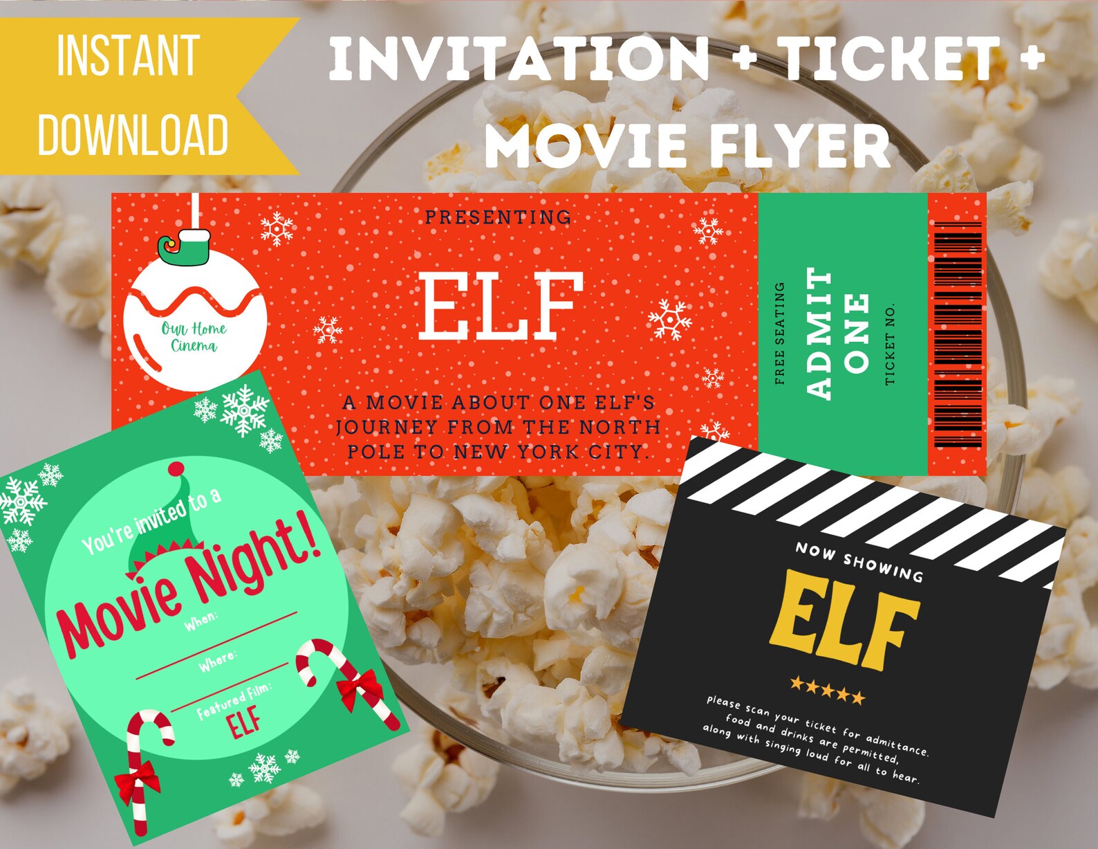 Elf Movie Night PRINTABLE Bundle Instant Download 17 Pages Etsy