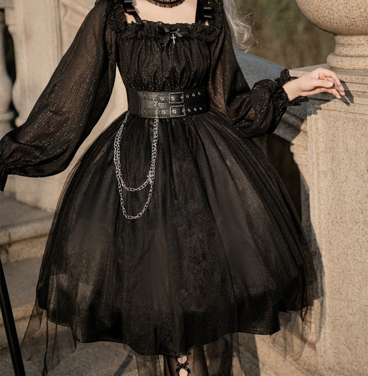 Livraison gratuite le lendemain Jl673 Robe Noir Victorian Chiffon