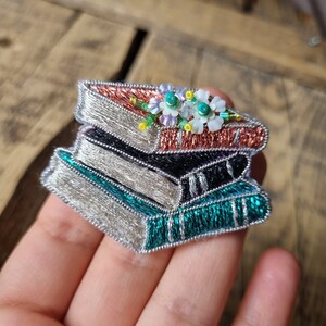 Embroidered Book Brooch, Sparkling Book Pin, Unique Gift for Mother, Elegance Jewelry, Gift For Book Lover, Embroidery Accessory image 5