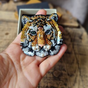 Handmade Tiger Brooch, Handcrafted Pin, Embroidery Brooch, Unique Gift For Her, Gift For Mother, Wildlife Inspired, Custom Jewelry image 7