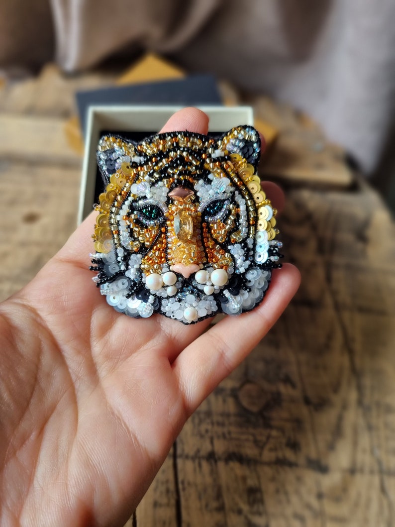 Handmade Tiger Brooch, Handcrafted Pin, Embroidery Brooch, Unique Gift For Her, Gift For Mother, Wildlife Inspired, Custom Jewelry image 7