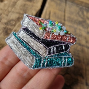 Embroidered Book Brooch, Sparkling Book Pin, Unique Gift for Mother, Elegance Jewelry, Gift For Book Lover, Embroidery Accessory image 7