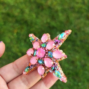 Handmade North Star Beaded Brooch in Blue and Pink, Unique Gift, Beaded Brooch, Celestial Jewelry, Gift For Mom, Gift For Girlfriend image 4