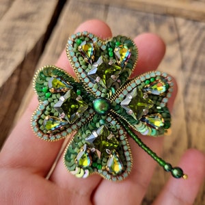Handcrafted Clover Brooch, Unique Accessory, Gift For Mom, The Jewelry Lover, Gift For Nature Lover, Four Leaf Clover, Mother's Day Gift image 7