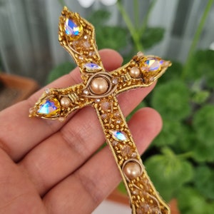 Handmade Cross Brooch, Vintage Baroque Cross, Victorian Style Pin, Catholic Accessories, Gift For Mother, Gold Cross Pin,Christian Jewelry image 4