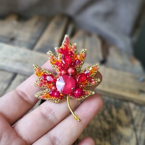 Red Leaf Brooch, Autumn Fashion, Naturel Inspired Accessory, Handmade Jewelry, Red Beaded Accessory , Gift For Mother, Gift For Valentine image 4